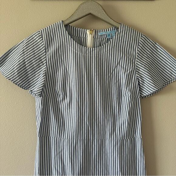 Draper James Striped Embroidered Faux Wrap Dress - Picture 2 of 9